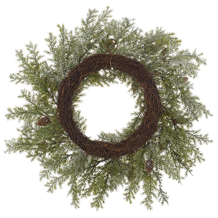 22" Glittered Artificial Cedar & Pinecone Wreath -Green/Brown - YWC626-GR/BR