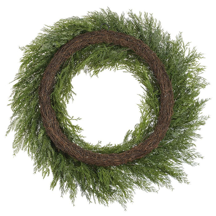 35" Glittered Artificial Deluxe Mixed Cedar Wreath -Green - YWC774-GR