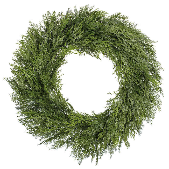 35" Glittered Artificial Deluxe Mixed Cedar Wreath -Green - YWC774-GR