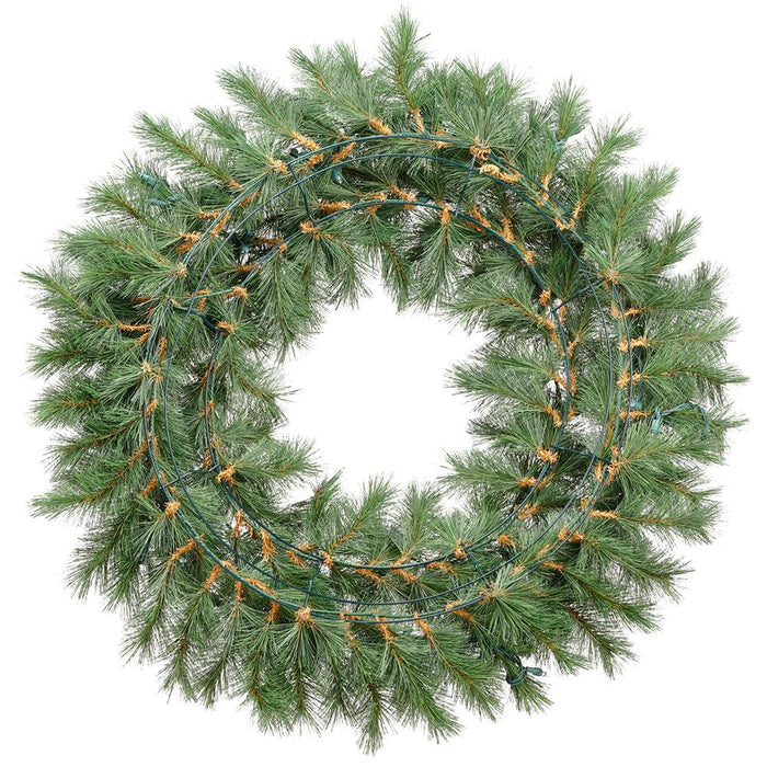 30" Artificial Evergreen Mountain Wreath, LED Pre-Lit -Green (Pack of 2) - YWE630-GR