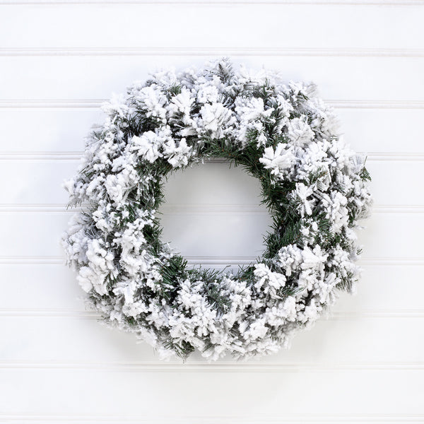 24" Artificial Blackmore Snowed Pine Hanging Wreath -Snow (pack of 4) - YWK301-SN