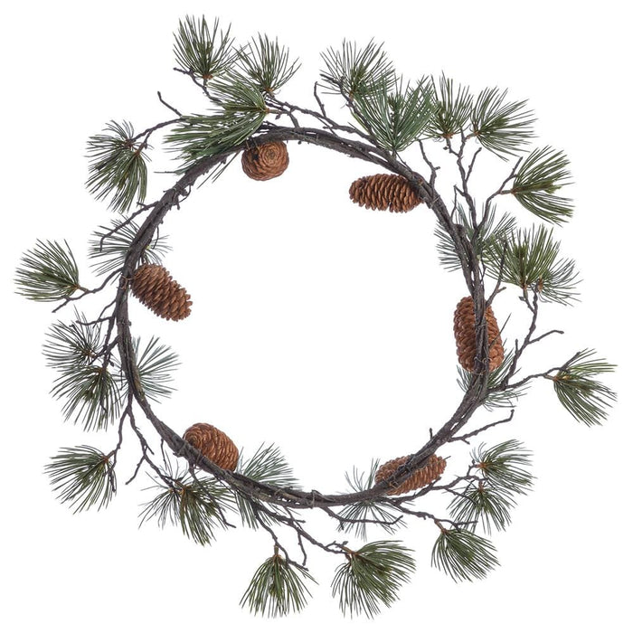 18" Needle Pine & Pinecone Artificial Wreath -Green/Brown (Pack of 4) - YWN006-GR/BR
