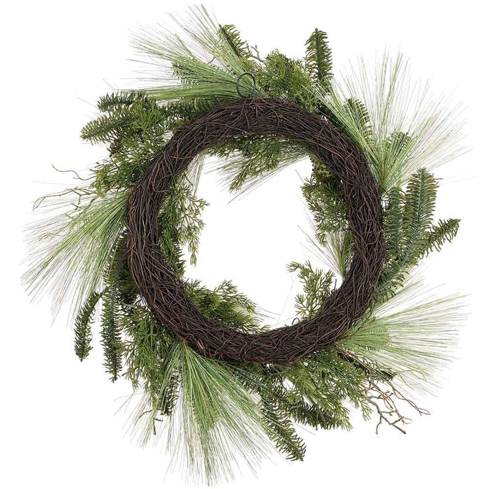 24" Artificial Long Needle Pine & Pinecone Wreath -Green (Pack of 2) - YWN141-GR