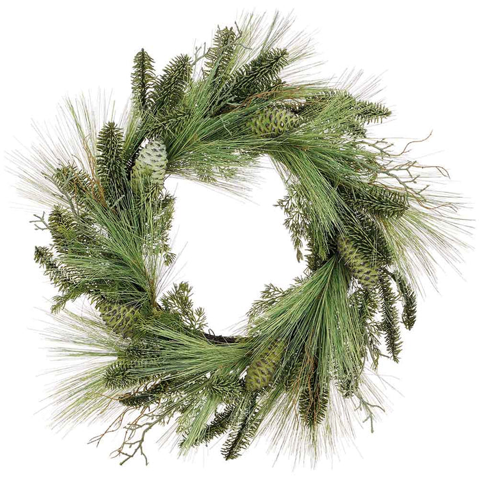 24" Artificial Long Needle Pine & Pinecone Wreath -Green (Pack of 2) - YWN141-GR