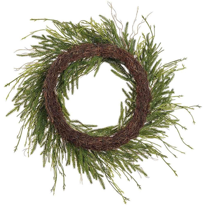 24" Artificial Pine & Club Moss Fern Wreath -Green (Pack of 2) - YWN145-GR