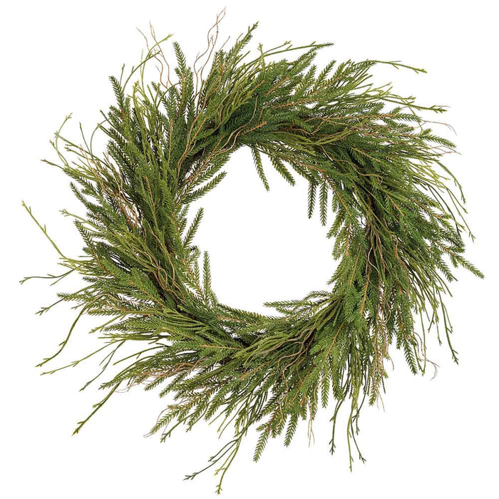 24" Artificial Pine & Club Moss Fern Wreath -Green (Pack of 2) - YWN145-GR