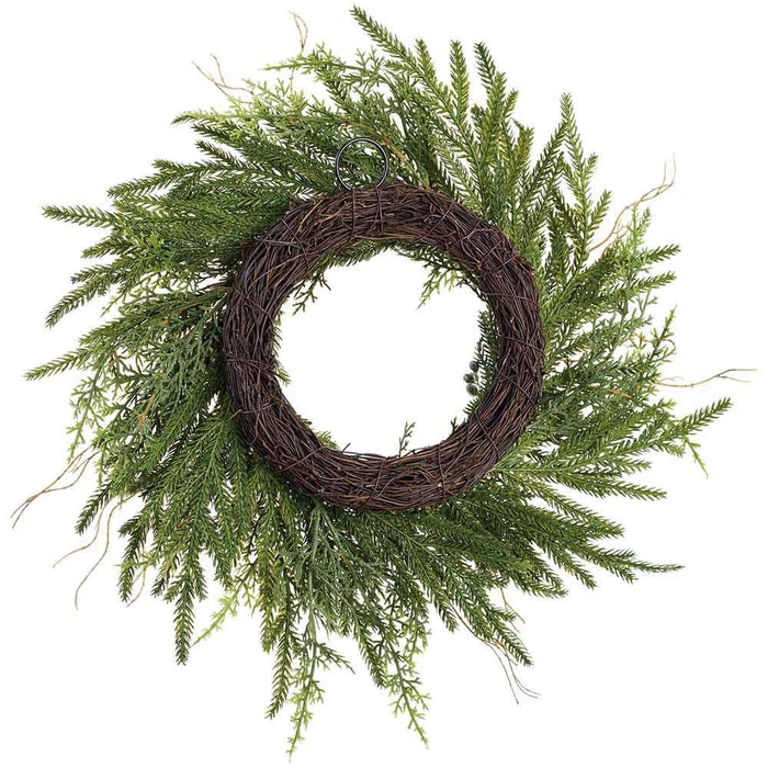 14" Artificial Juniper, Cypress & Berry Wreath -Green (Pack of 4) - YWN150-GR