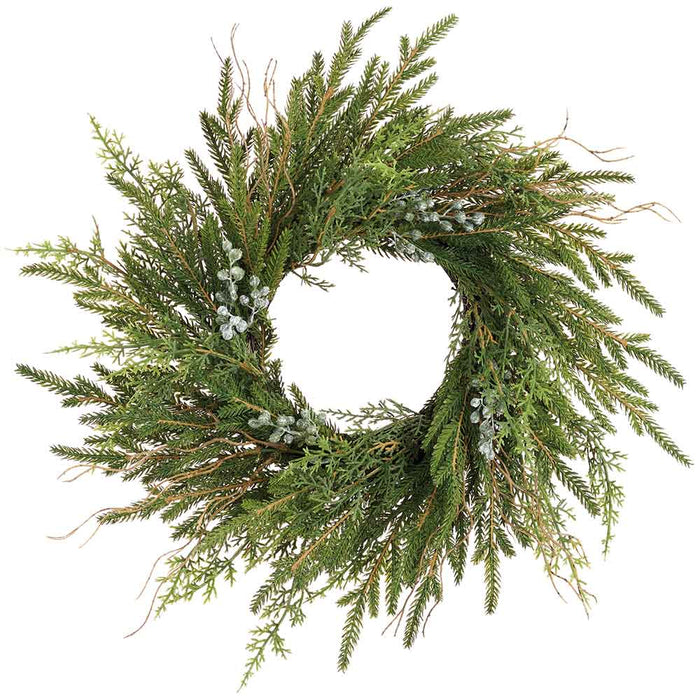 14" Artificial Juniper, Cypress & Berry Wreath -Green (Pack of 4) - YWN150-GR