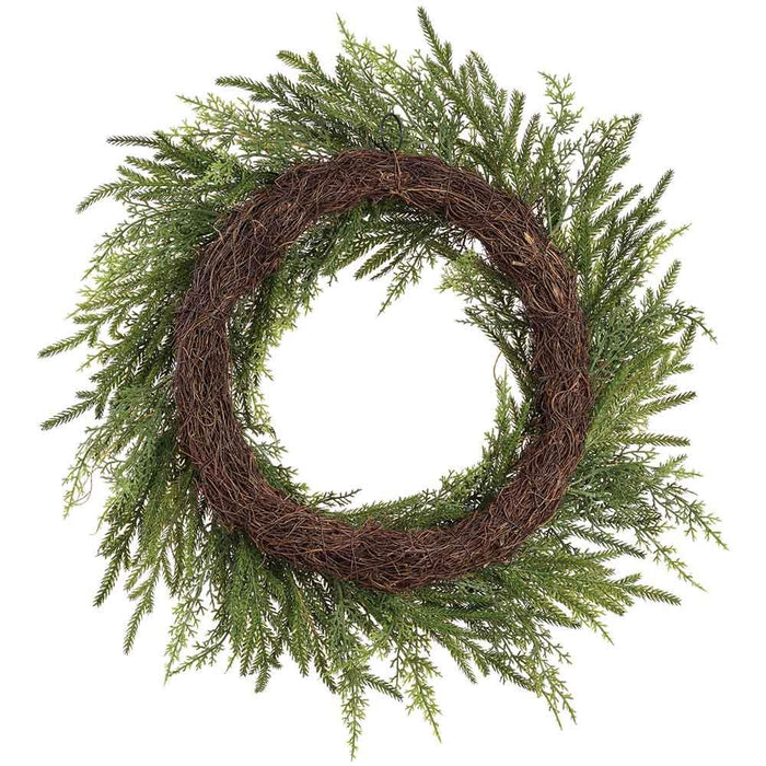 24" Artificial Juniper, Cypress & Berry Wreath -Green (Pack of 2) - YWN151-GR