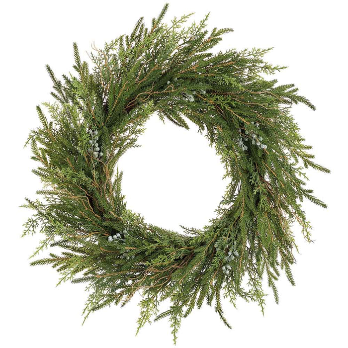 24" Artificial Juniper, Cypress & Berry Wreath -Green (Pack of 2) - YWN151-GR