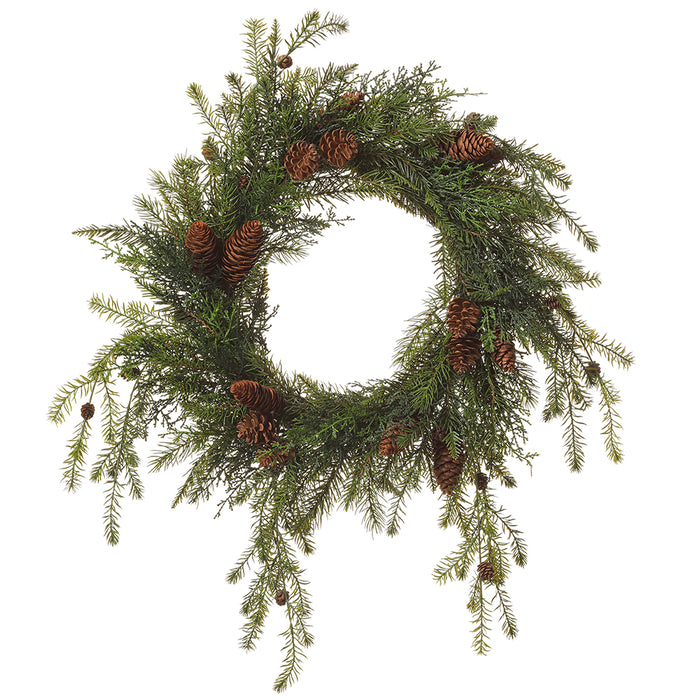 28" Artificial Pinecone & Pine Hanging Door Wreath -Green/Brown (pack of 2) - YWN224-GR/BR