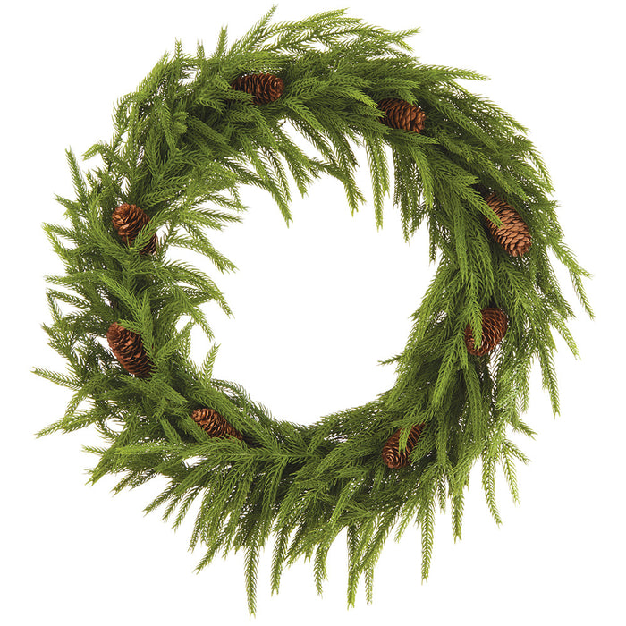 20" Artificial Cypress & Pinecone Wreath -Green/Brown - YWN330-GR/BR