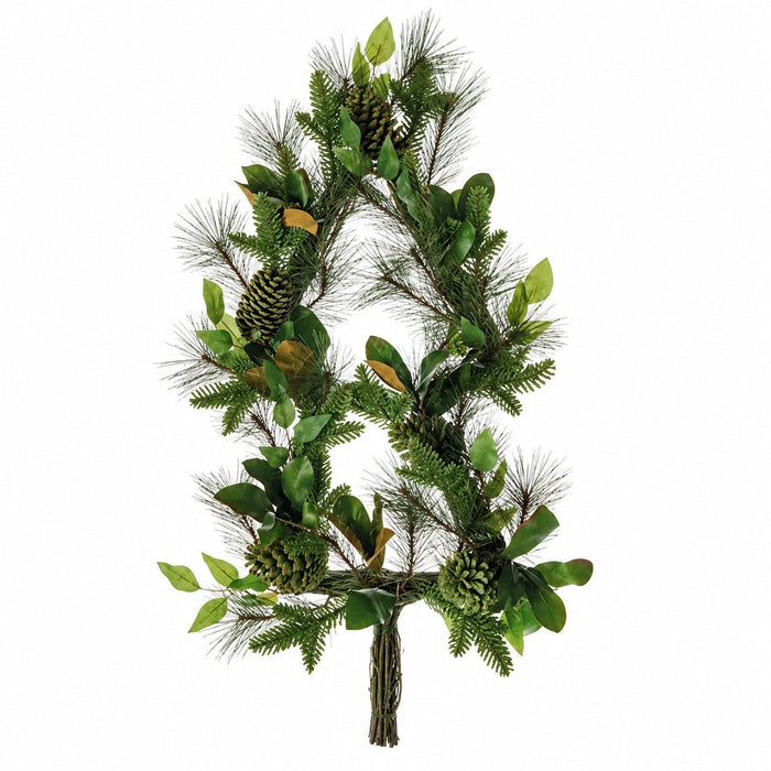 40" Artificial Tree-Shaped Mixed Pine, Magnolia Leaf & Pinecone Wreath -Green/Brown - YWN515-GR/BR