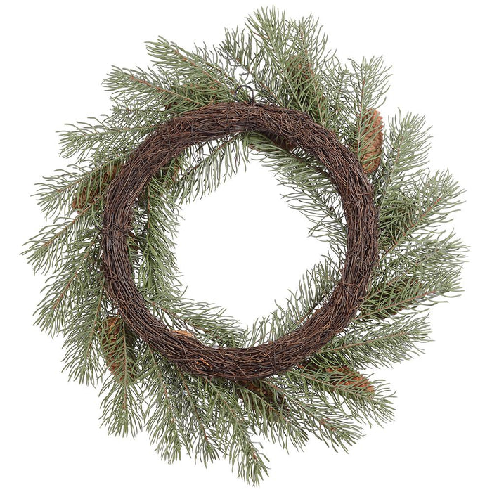 24" Artificial Pine & Pinecone Wreath -Green/Brown - YWN701-GR/BR