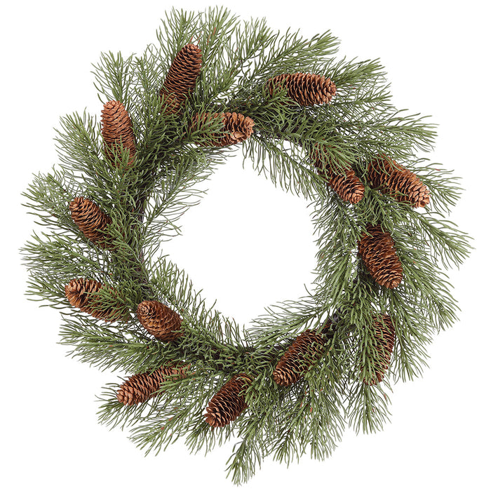 24" Artificial Pine & Pinecone Wreath -Green/Brown - YWN701-GR/BR