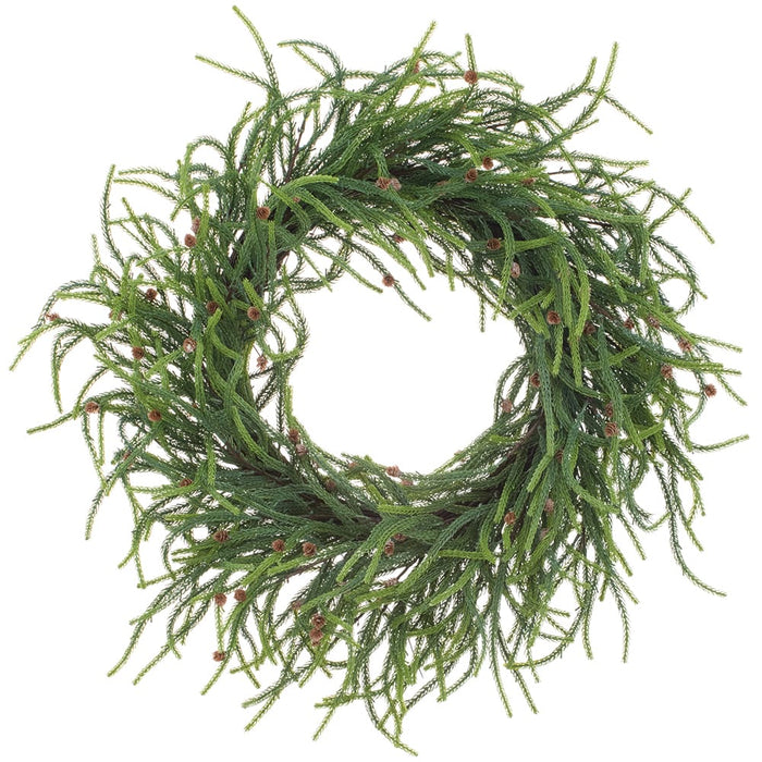 30" Willow Pine & Pinecone Artificial Wreath -Green/Brown - YWP004-GR/BR
