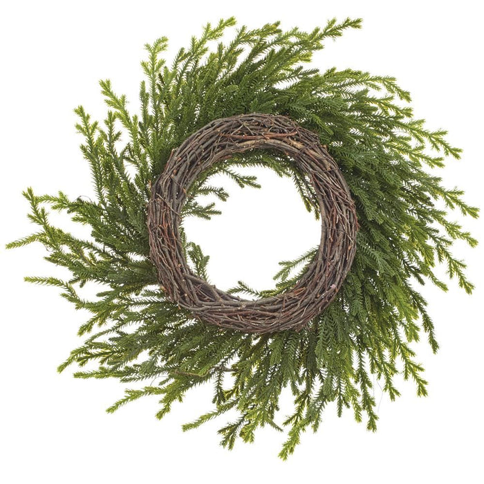 24" Pine & Twig Artificial Wreath -Green (Pack of 2) - YWP014-GR