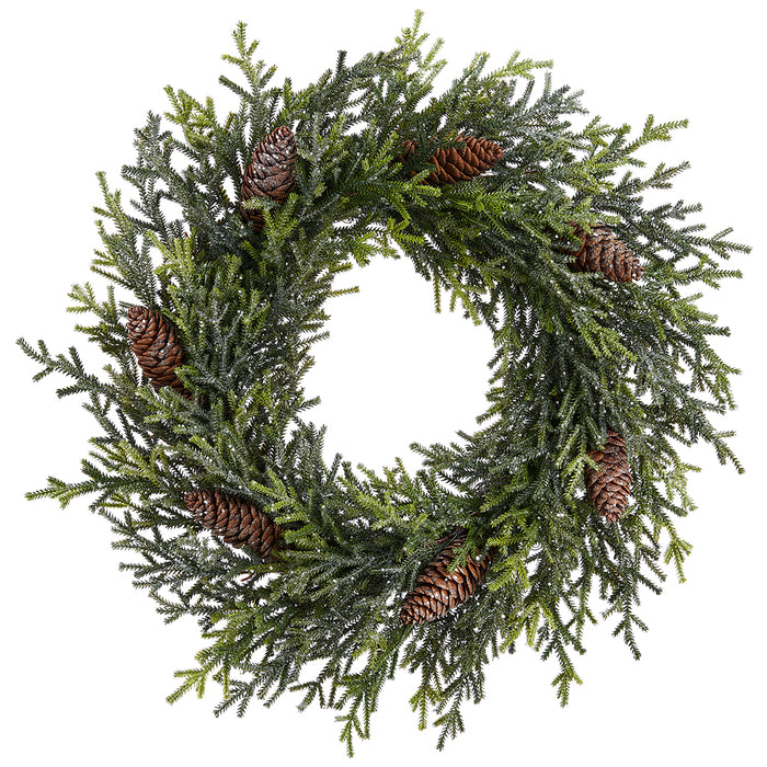 24" Glittered Artificial Pinecone & Pine Hanging Wreath -Green/Brown (pack of 2) - YWP101-GR/BR