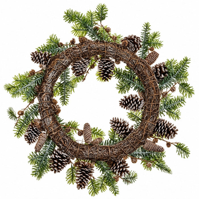 28" Artificial Pinecone & Norway Spruce Wreath -Green/Brown - YWP131-GR/BR