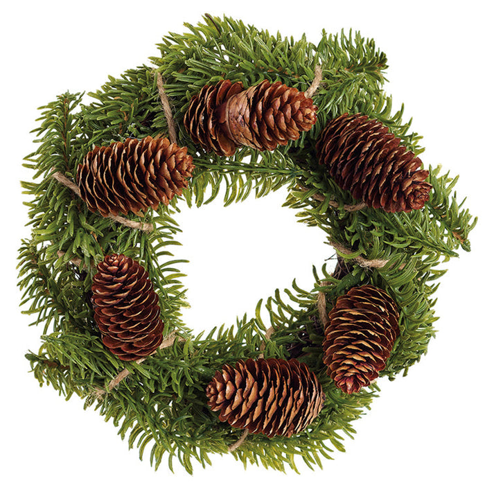 8" Artificial Pine & Pinecone Wreath -Green/Brown (Pack of 6) - YWP135-GR/BR