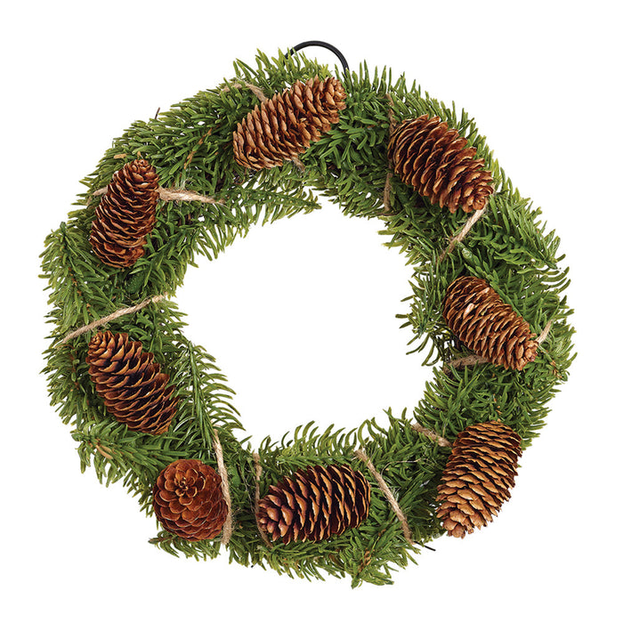 12" Artificial Pine & Pinecone Wreath -Green/Brown (Pack of 4) - YWP136-GR/BR