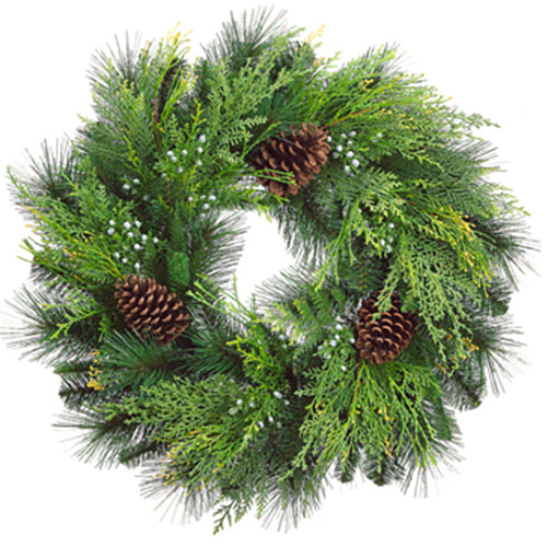 24" Artificial Pinecone, Berry, Cedar & Pine Hanging Wreath -Green/Brown (pack of 2) - YWP140-GR/BR