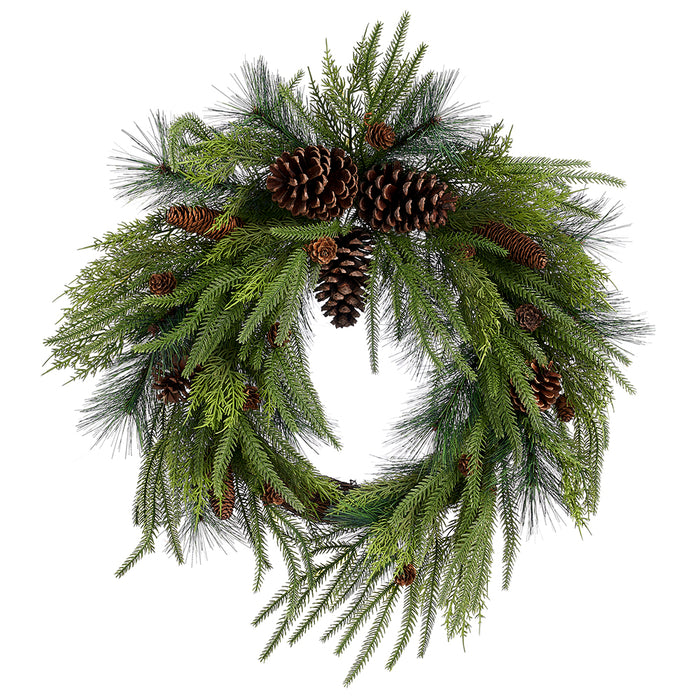 26" Artificial Pinecone & Pine Hanging Wreath -Green/Brown (pack of 4) - YWP181-GR/BR