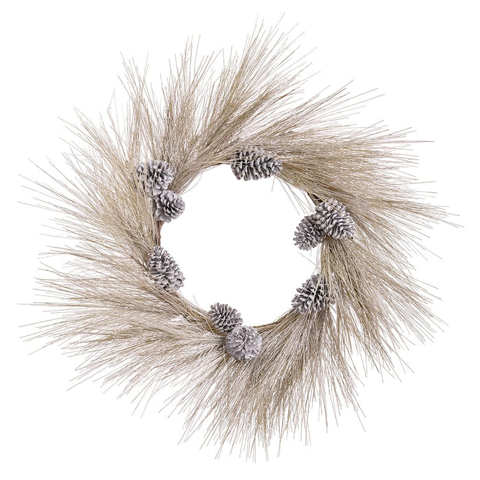 32" Long Needle Pine & Pinecone Artificial Wreath -Beige - YWP185-BE