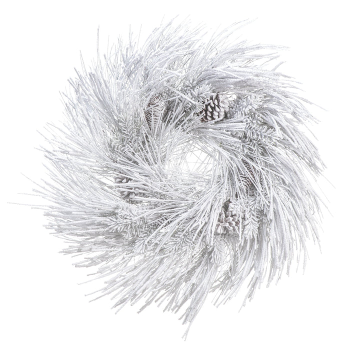 30" Flocked Artificial Mixed Pine & Pinecone Wreath -Snow - YWP263-GR/SN