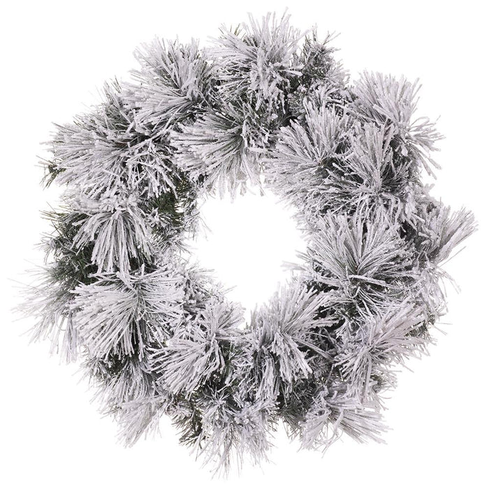 24" Flocked Pine Artificial Wreath, LED Pre-Lit (Multi-Mode) -Green/Snow (Pack of 2) - YWP421-GR/SN