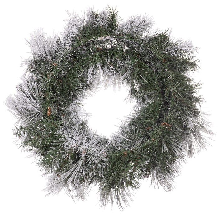 24" Flocked Pine Artificial Wreath, LED Pre-Lit (Multi-Mode) -Green/Snow (Pack of 2) - YWP421-GR/SN