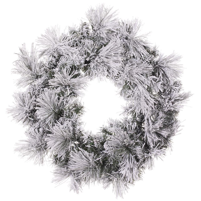 30" Flocked Pine Artificial Wreath, LED Pre-Lit (Multi-Mode) -Green/Snow (Pack of 2) - YWP422-GR/SN