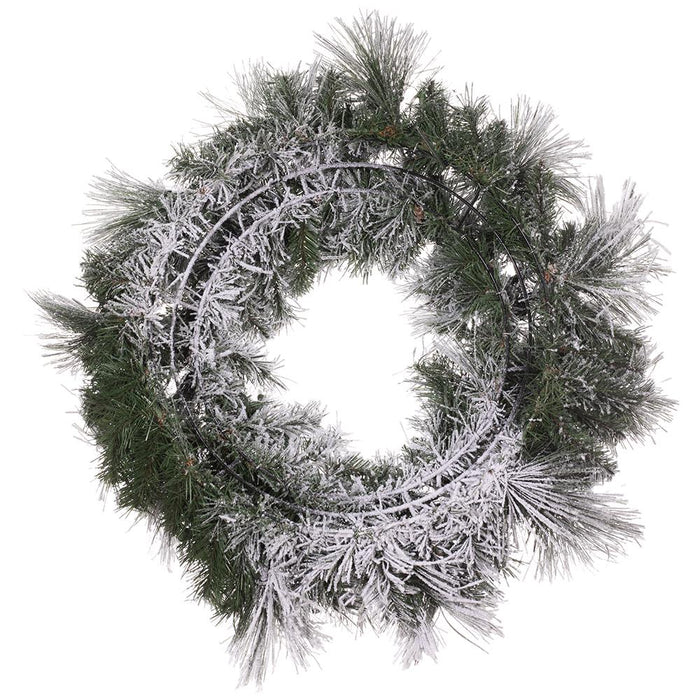 30" Flocked Pine Artificial Wreath, LED Pre-Lit (Multi-Mode) -Green/Snow (Pack of 2) - YWP422-GR/SN