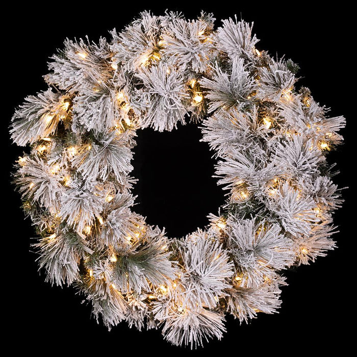 36" Flocked Pine Artificial Wreath, LED Pre-Lit (Multi-Mode) -Green/Snow - YWP423-GR/SN
