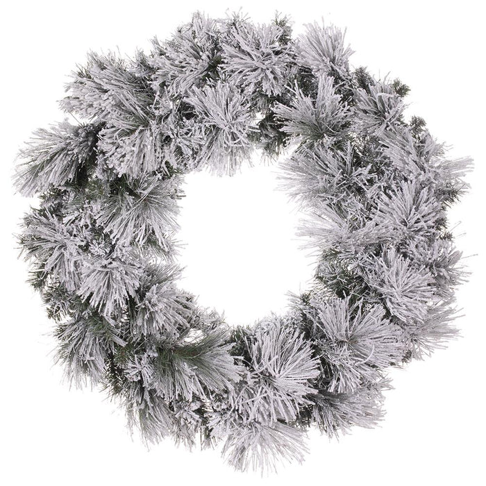 36" Flocked Pine Artificial Wreath, LED Pre-Lit (Multi-Mode) -Green/Snow - YWP423-GR/SN