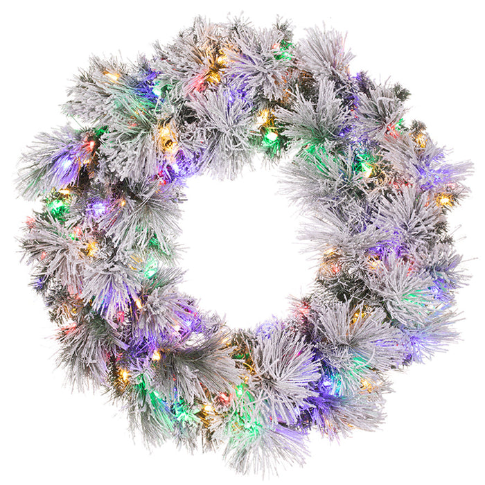 36" Flocked Pine Artificial Wreath, LED Pre-Lit (Multi-Mode) -Green/Snow - YWP423-GR/SN