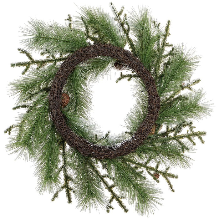30" Flocked Artificial Pine & Pinecone Wreath -White (Pack of 4) - YWP550-WH/GR