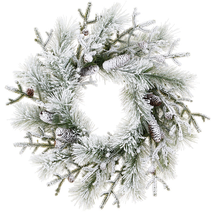 30" Flocked Artificial Pine & Pinecone Wreath -White (Pack of 4) - YWP550-WH/GR