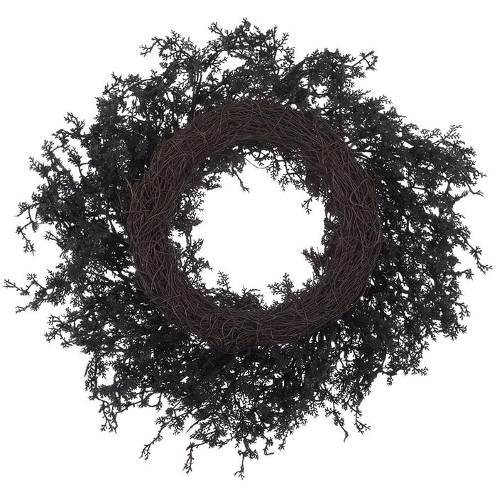 20" Flocked Artificial Halloween Pine Wreath -Black - YWP628-BK