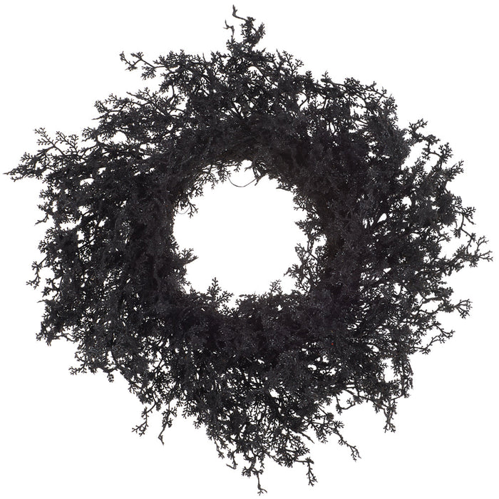 20" Flocked Artificial Halloween Pine Wreath -Black - YWP628-BK