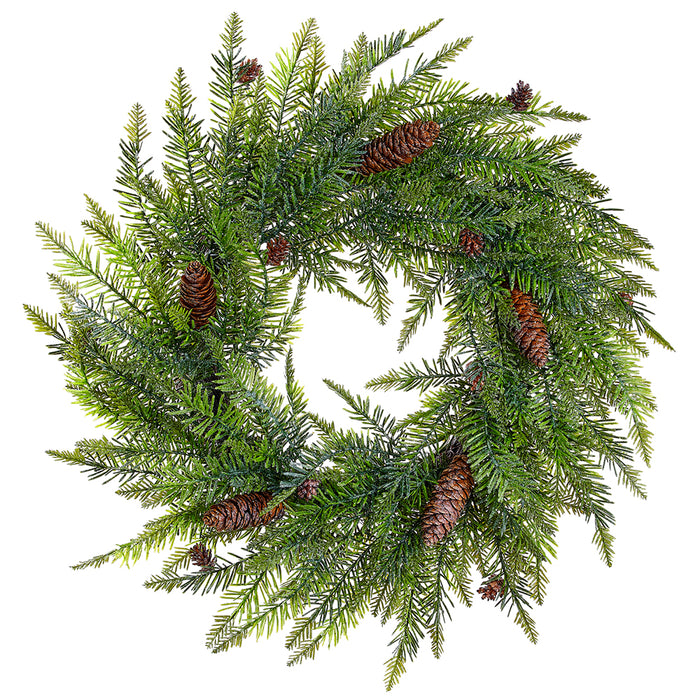 22" Iced Artificial Pine & Pinecone Hanging Wreath -Green/Brown (pack of 2) - YWP740-GR/BR