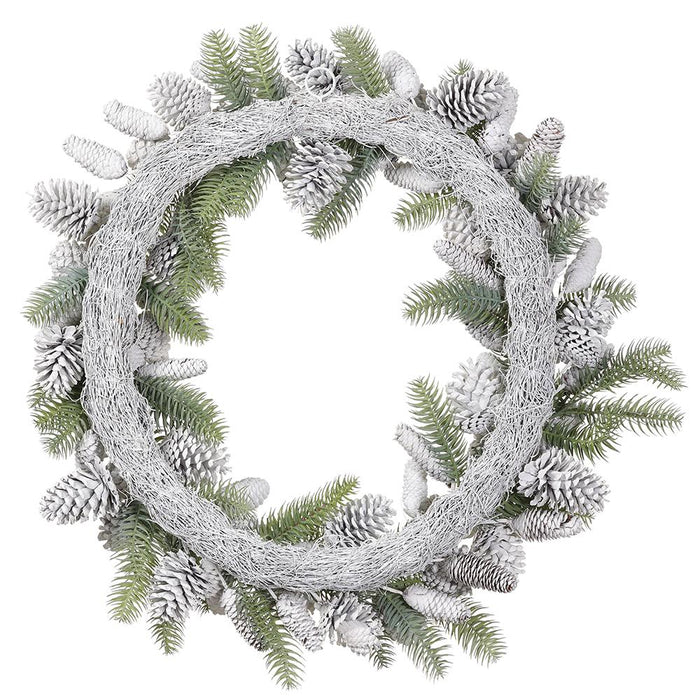 32" Artificial Spruce & Pinecone Wreath -Gray/Whitewashed - YWS253-GY/WW