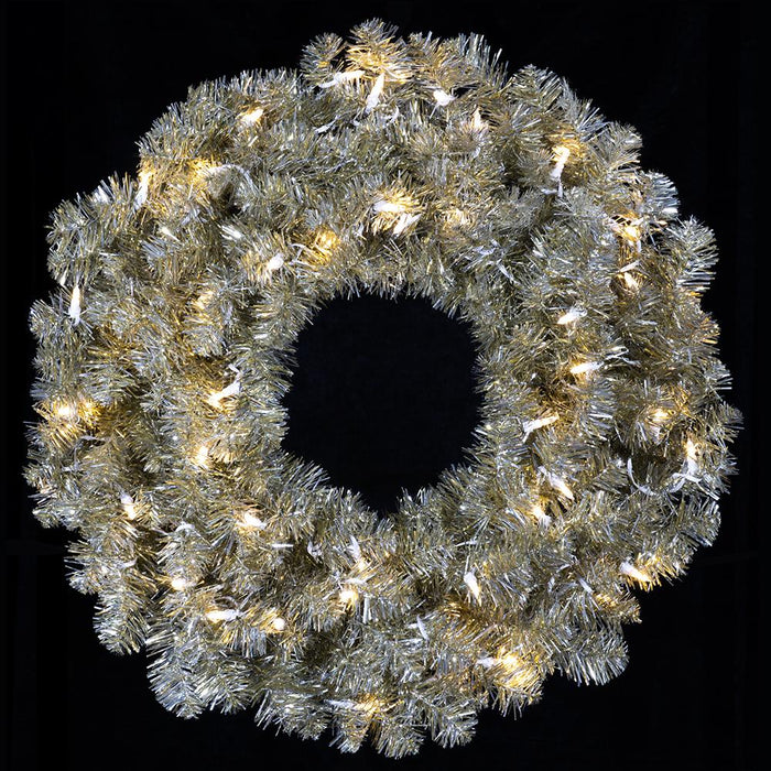 30" Artificial Tinsel Wreath, LED Pre-Lit -Platinum (Pack of 4) - YWT030-PM