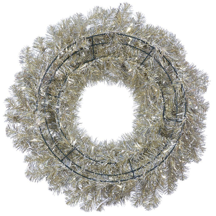 30" Artificial Tinsel Wreath, LED Pre-Lit -Platinum (Pack of 4) - YWT030-PM