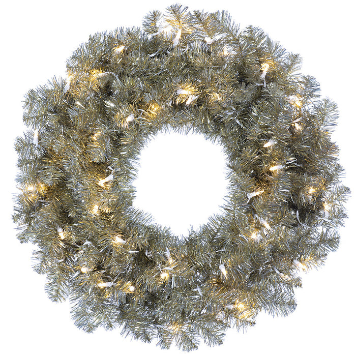 30" Artificial Tinsel Wreath, LED Pre-Lit -Platinum (Pack of 4) - YWT030-PM