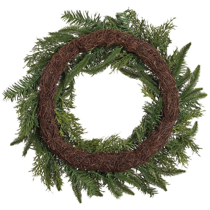24" Mixed Pine & Juniper Artificial Wreath -Green - YWX003-GR