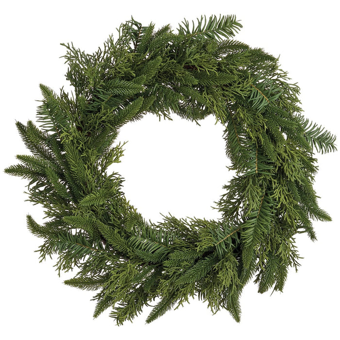24" Mixed Pine & Juniper Artificial Wreath -Green - YWX003-GR