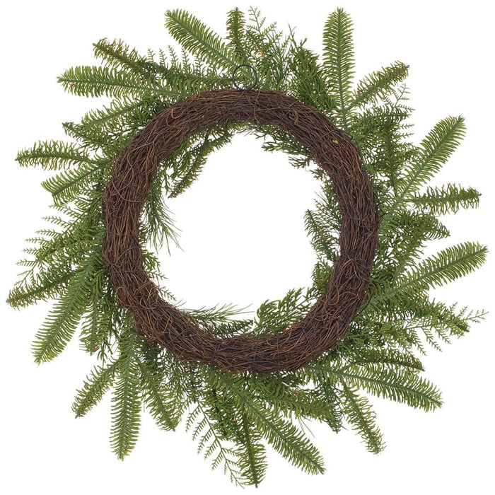 24" PE Soft-Touch Mixed Pine & Juniper Artificial Wreath -Green - YWX007-GR