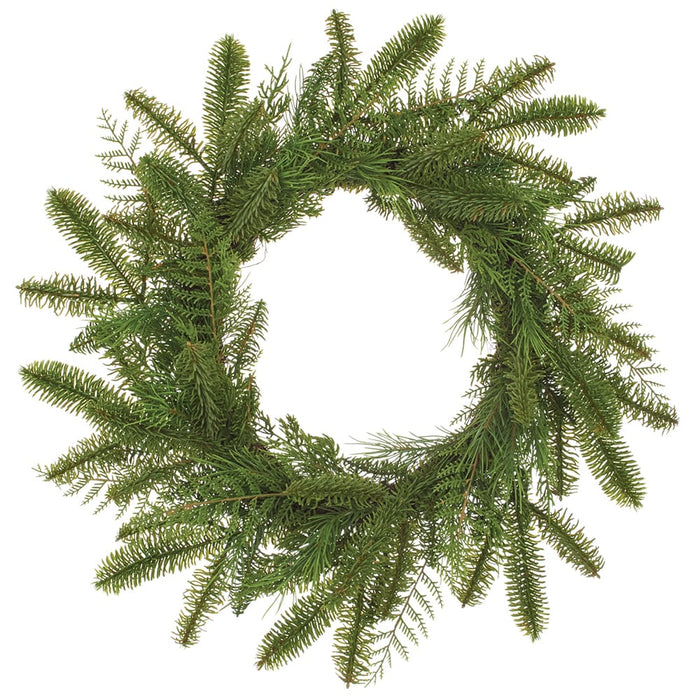 24" PE Soft-Touch Mixed Pine & Juniper Artificial Wreath -Green - YWX007-GR