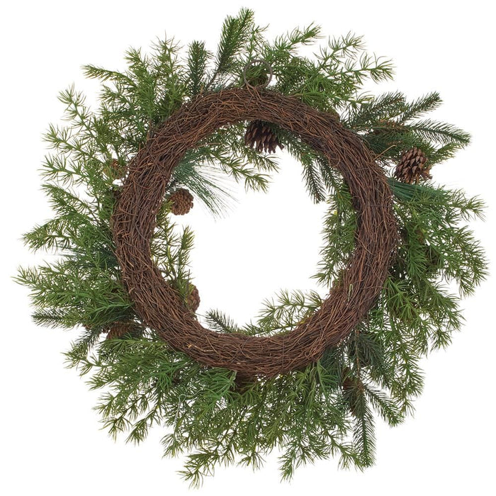 27" Pinecone & Mixed Pine Artificial Wreath -Brown/Green (Pack of 4) - YWX048-BR/GR